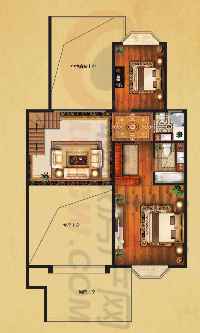 经开·英伦花园叠墅洋房a3/b3户型第六层户型图,户型套内面积170-203